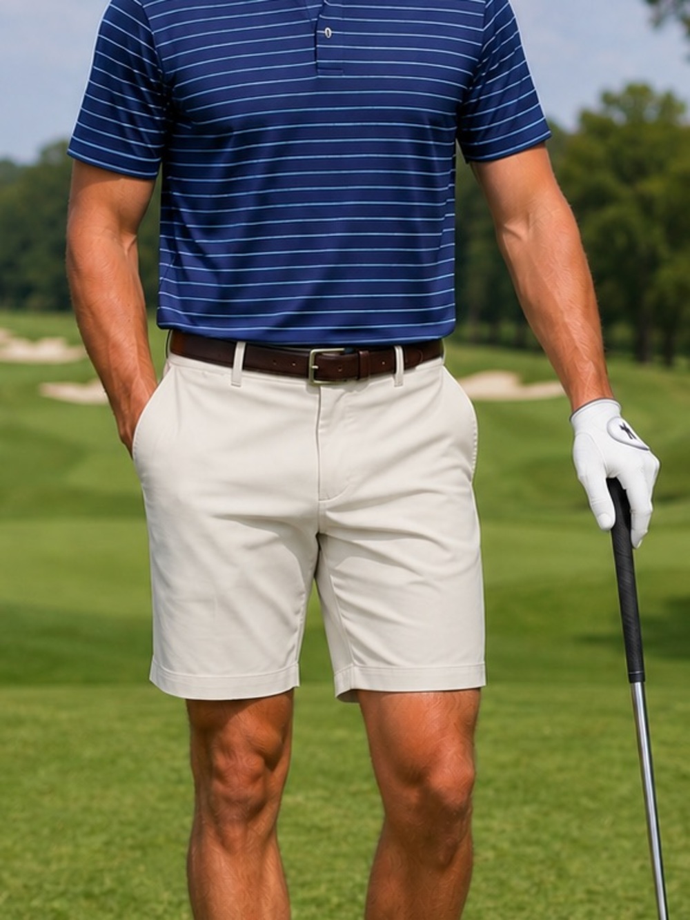 Peter Millar Performance Crown Golf Shorts 38X9 Chino Beige Flat Front Dadcore